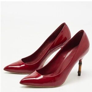 Gucci Pointed Toe Bamboo Patent Leather Heels 38.5